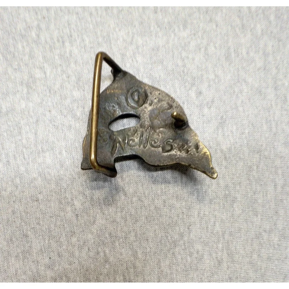 Vintage Scott Nelles Solid Brass Dolphins‎ Belt Buckle 1970's